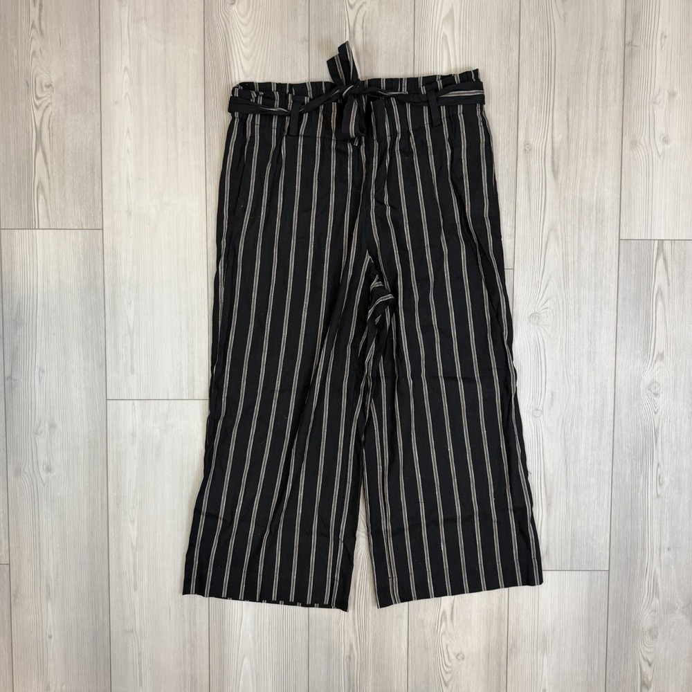 J. Jill Stretch Linen Crop Pants Paperbag Tie Waist Wide Leg Pull On Large